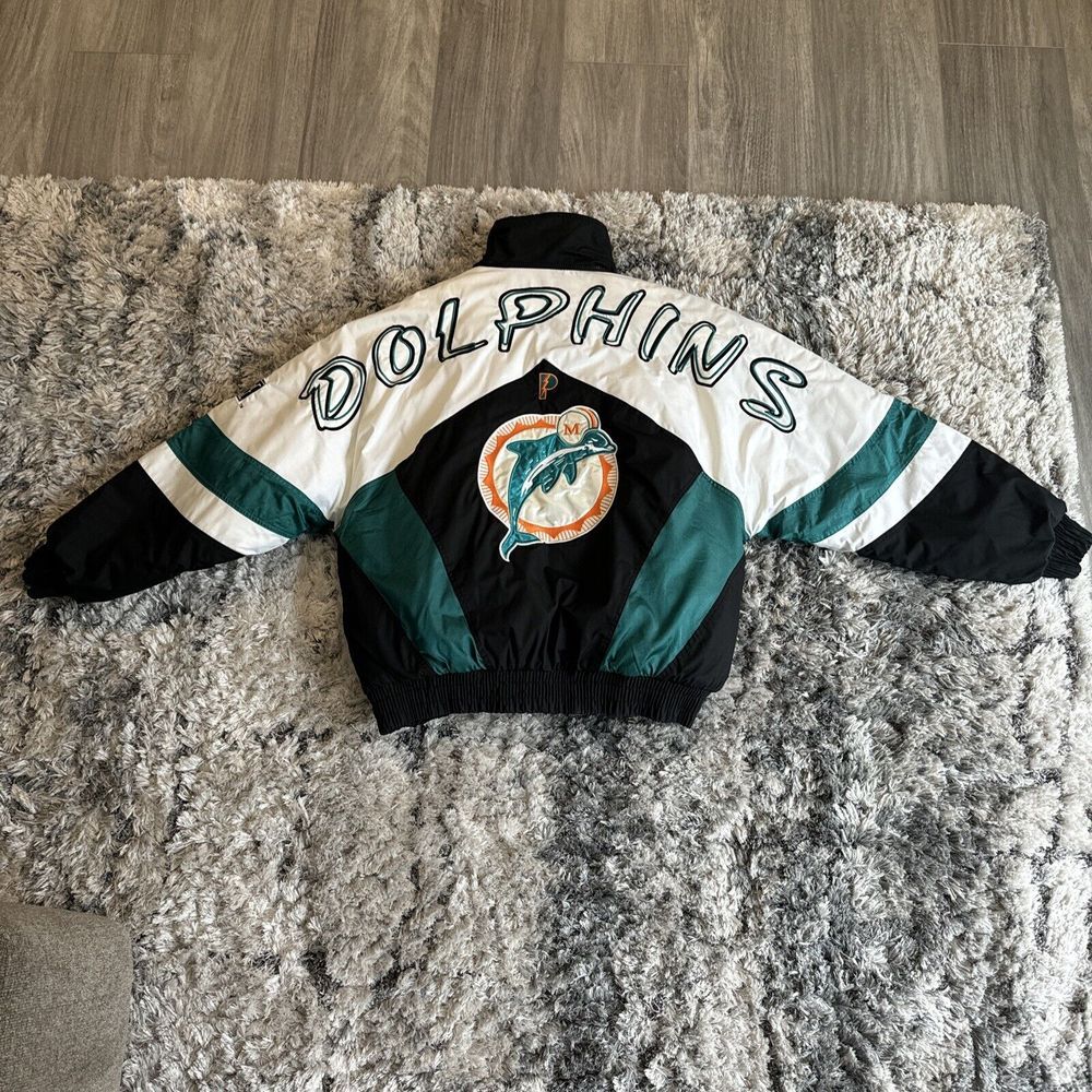Vintage 90's Miami Dolphins Pro Player Puffer Jacket Coat NFL Men's Size XL Y2K